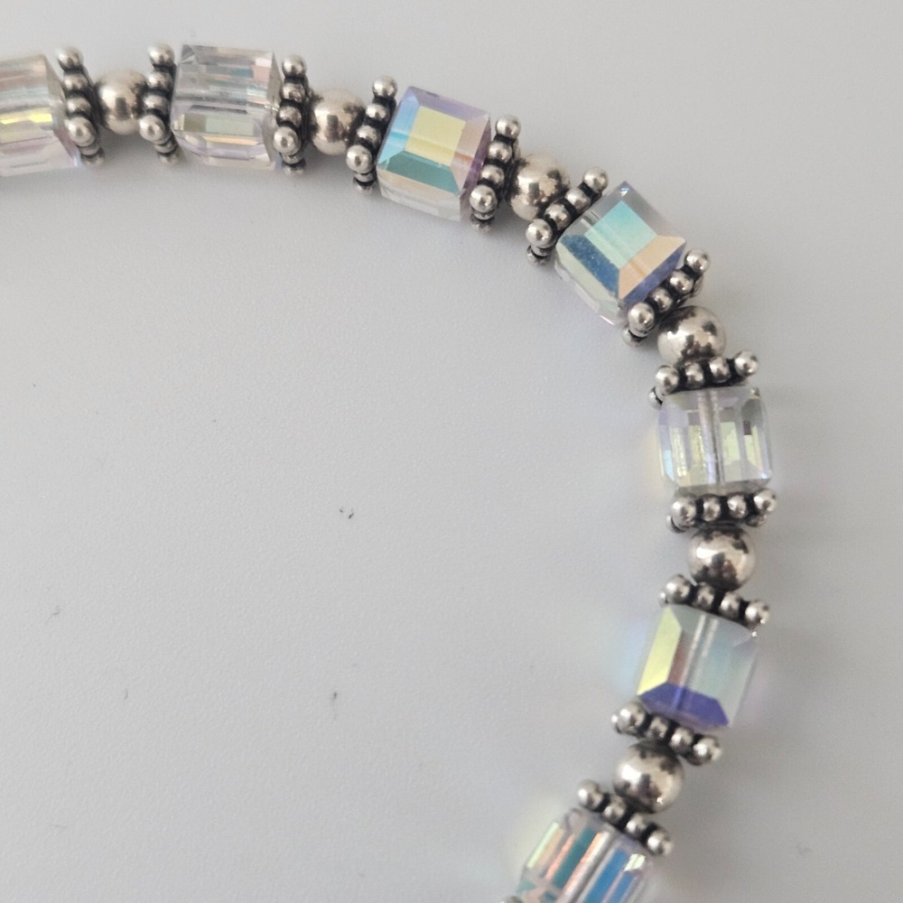 Sterling Silver Faceted Crystal AB Bracelet Crucifix Charm Toggle Clasp 7.5" - Picture 6 of 10